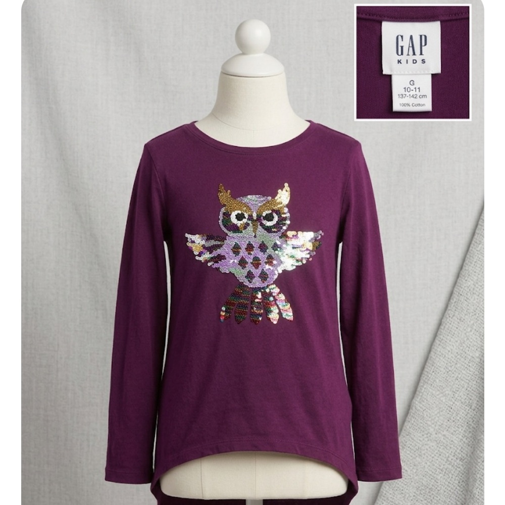 GAP Kids Sequin Owl Long Sleeve Tee L